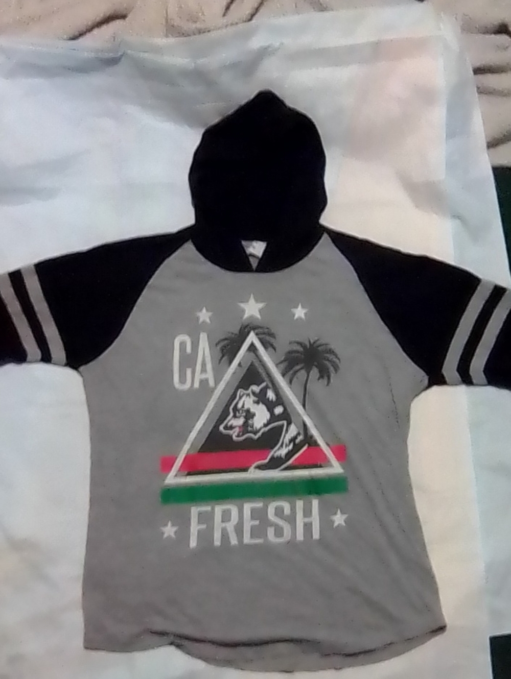 Kids Gray & Black Hooded Tee with 'CA Fresh' Graphic